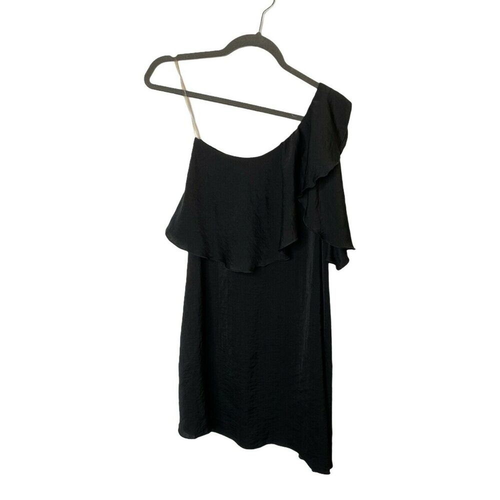 Spirit of Grace One Shoulder Ruffle Dress XS Black Gray Mini